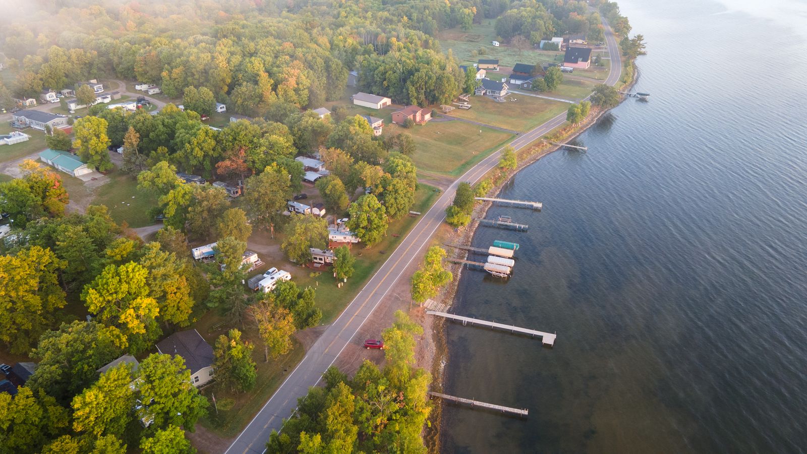 Aerial view of the Mille Lacs shoreline along Twilight Cove